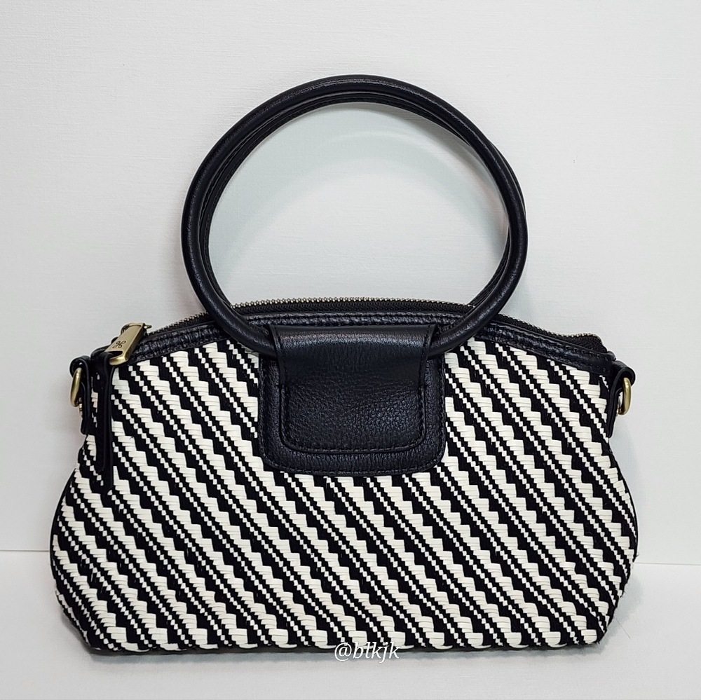 HOBO Sheila Small Top Zip Crossbody-Artisan Leather Weave Bag *Black/White* EUC